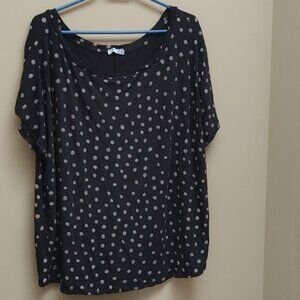 DEX plus size 2x black with tan polka dots short sleeve shirt top blouse